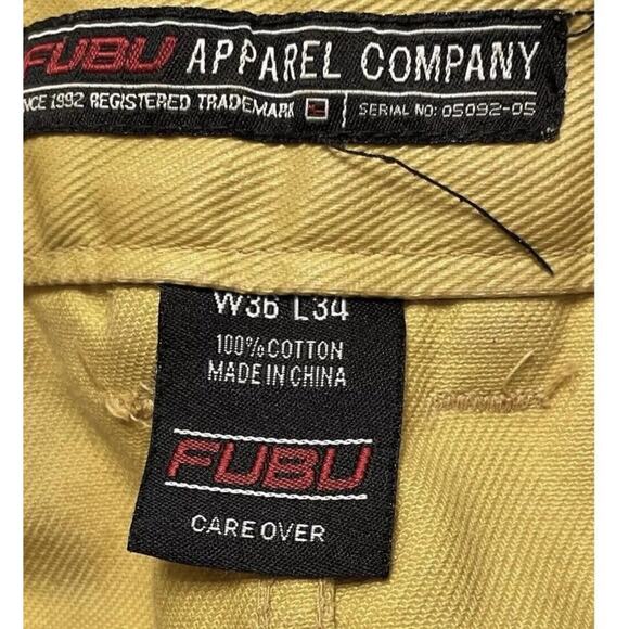 Fubu Pants Mens 36x34 Waxed Embroidered Baggy Hip Hop Streetwear 90s Vintage - Picture 6 of 14